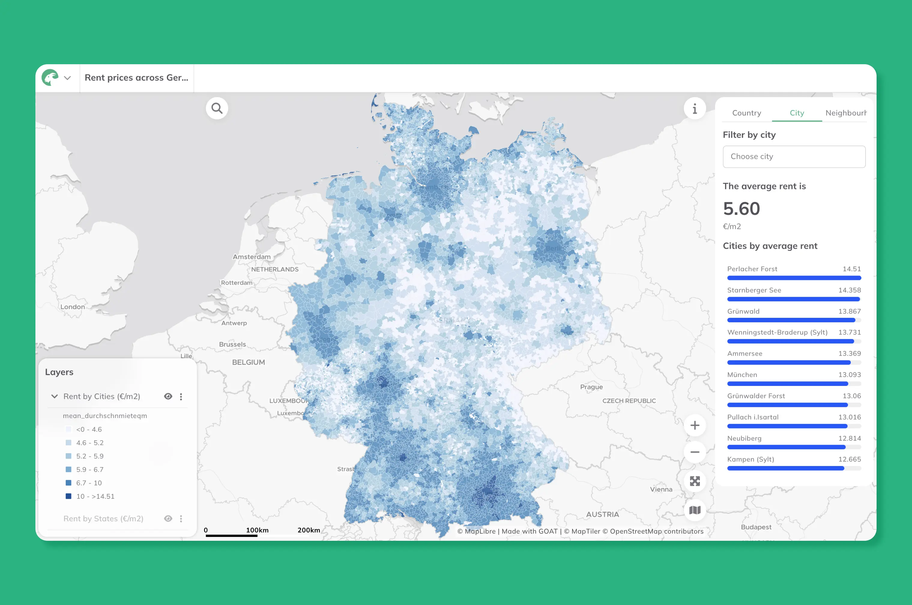 Rent prices across Germany