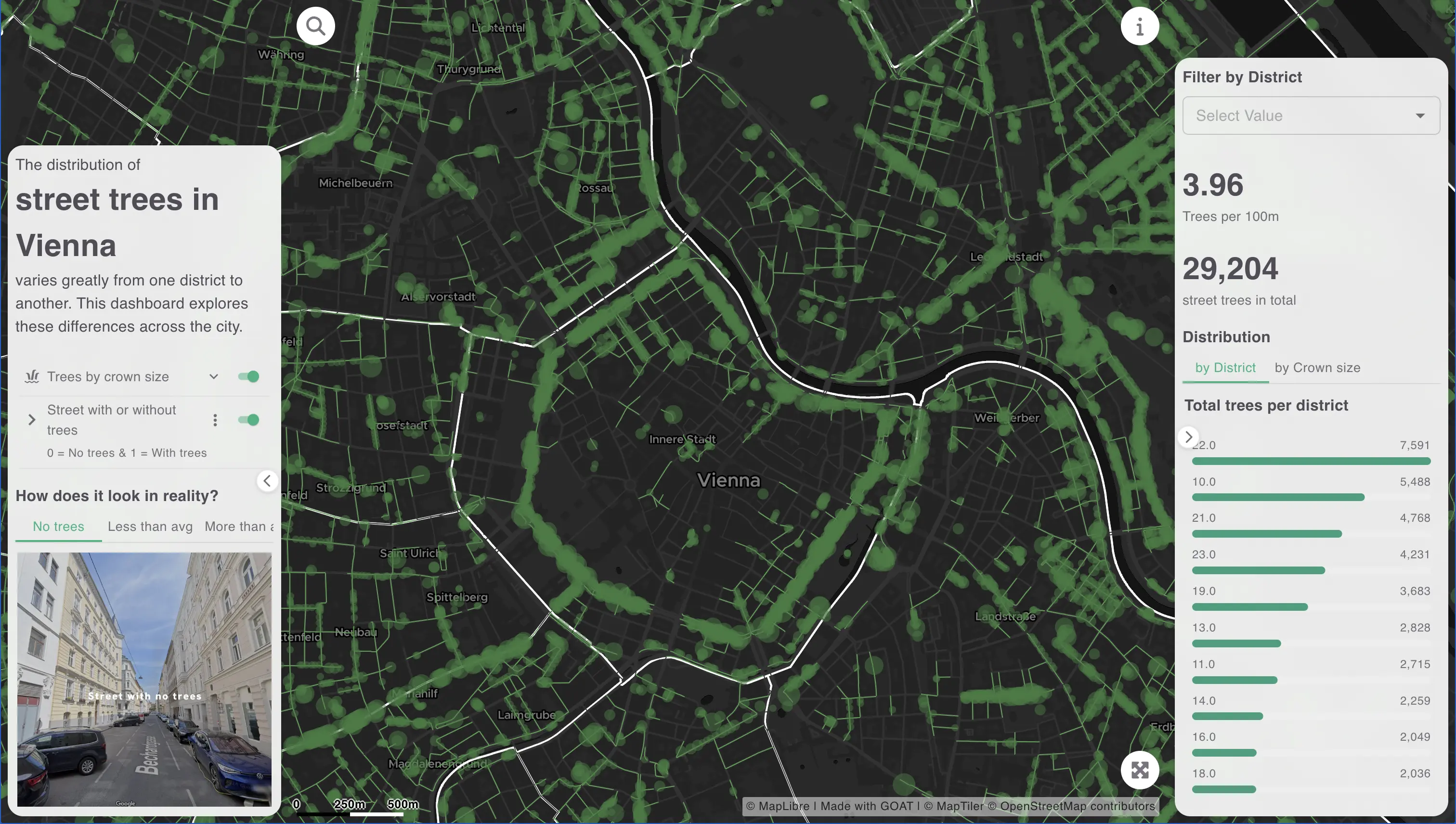 Map-based dashboard for street trees in Vienna