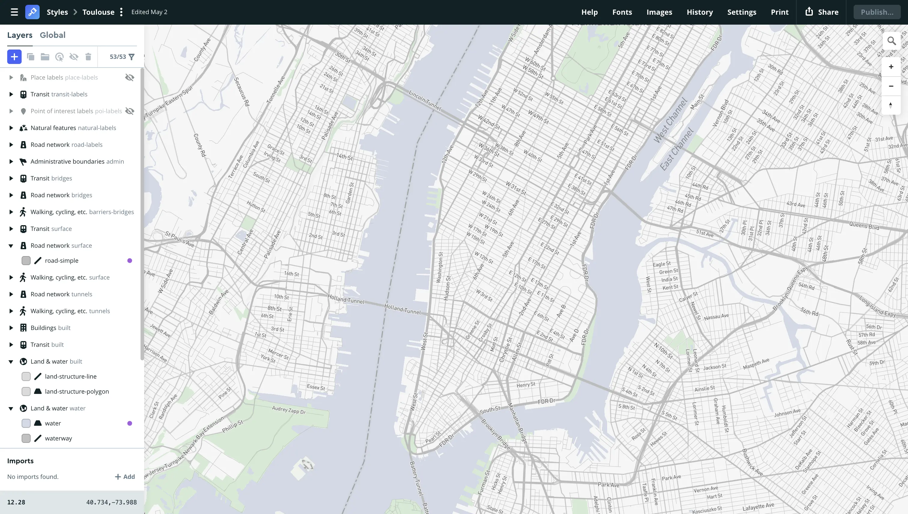 Mapbox Studio basemap editor interface
