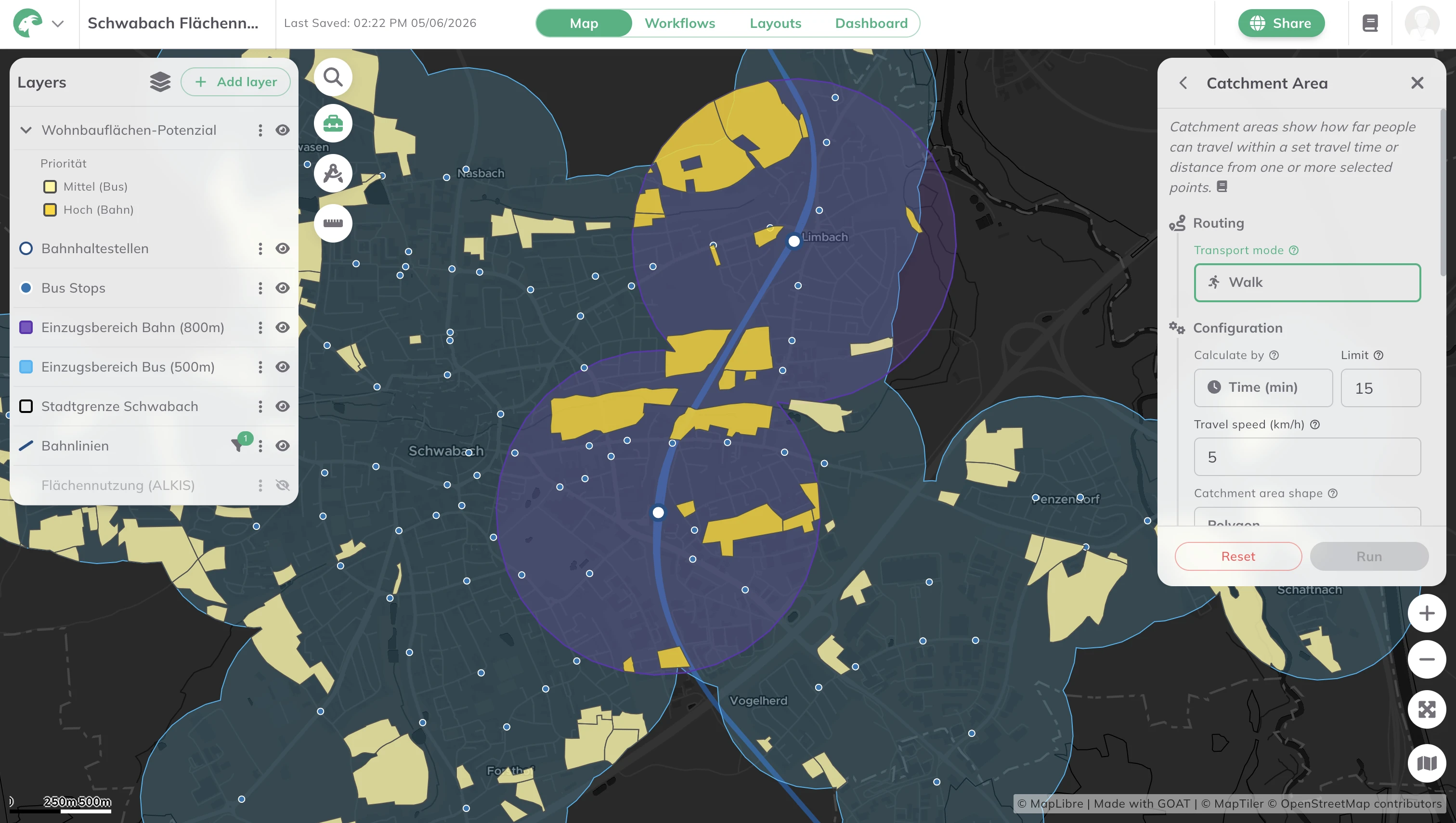 Development potential analysis in the GOAT land use dashboard