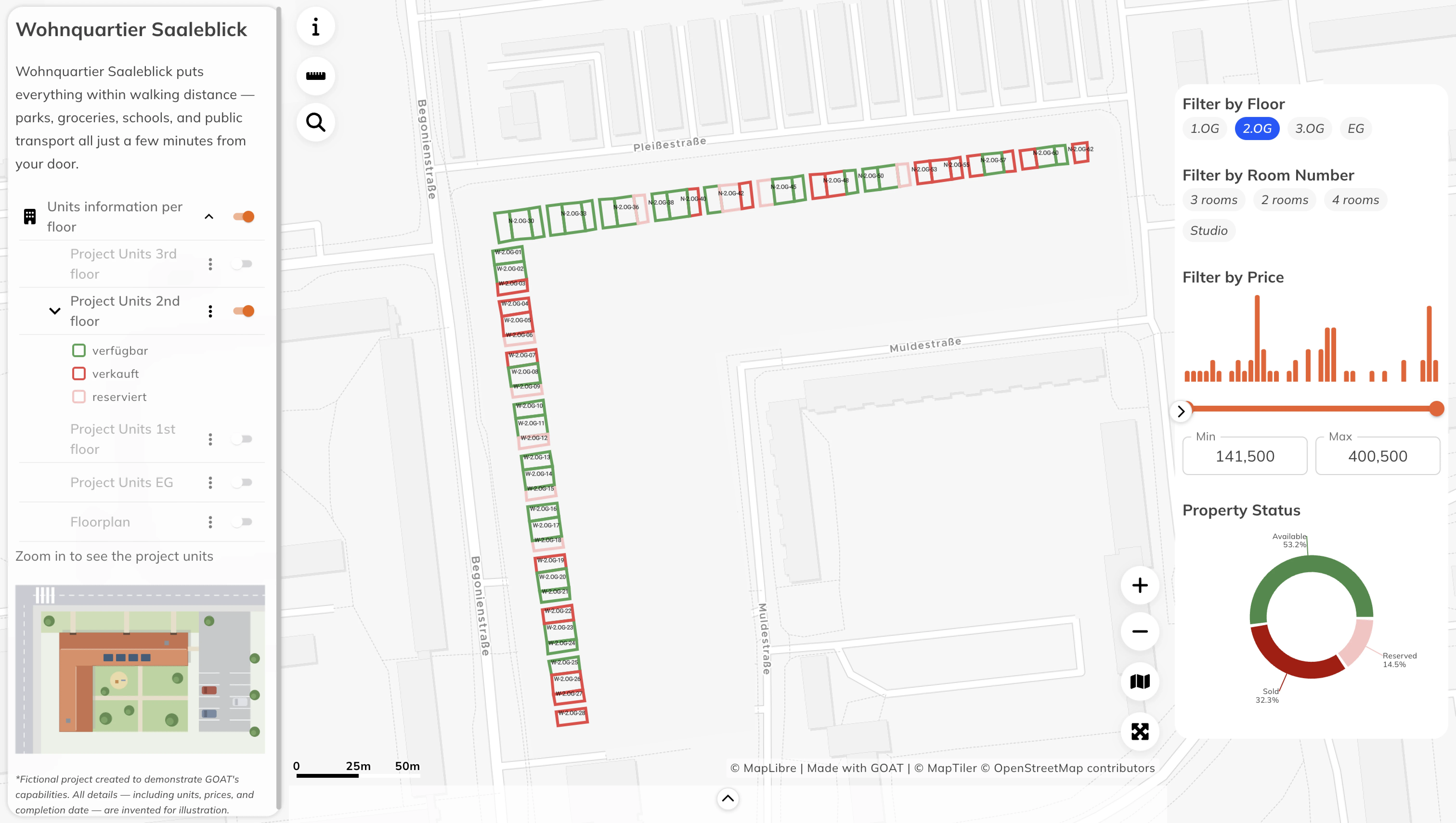 Site overview of the housing development in Halle Neustadt in GOAT