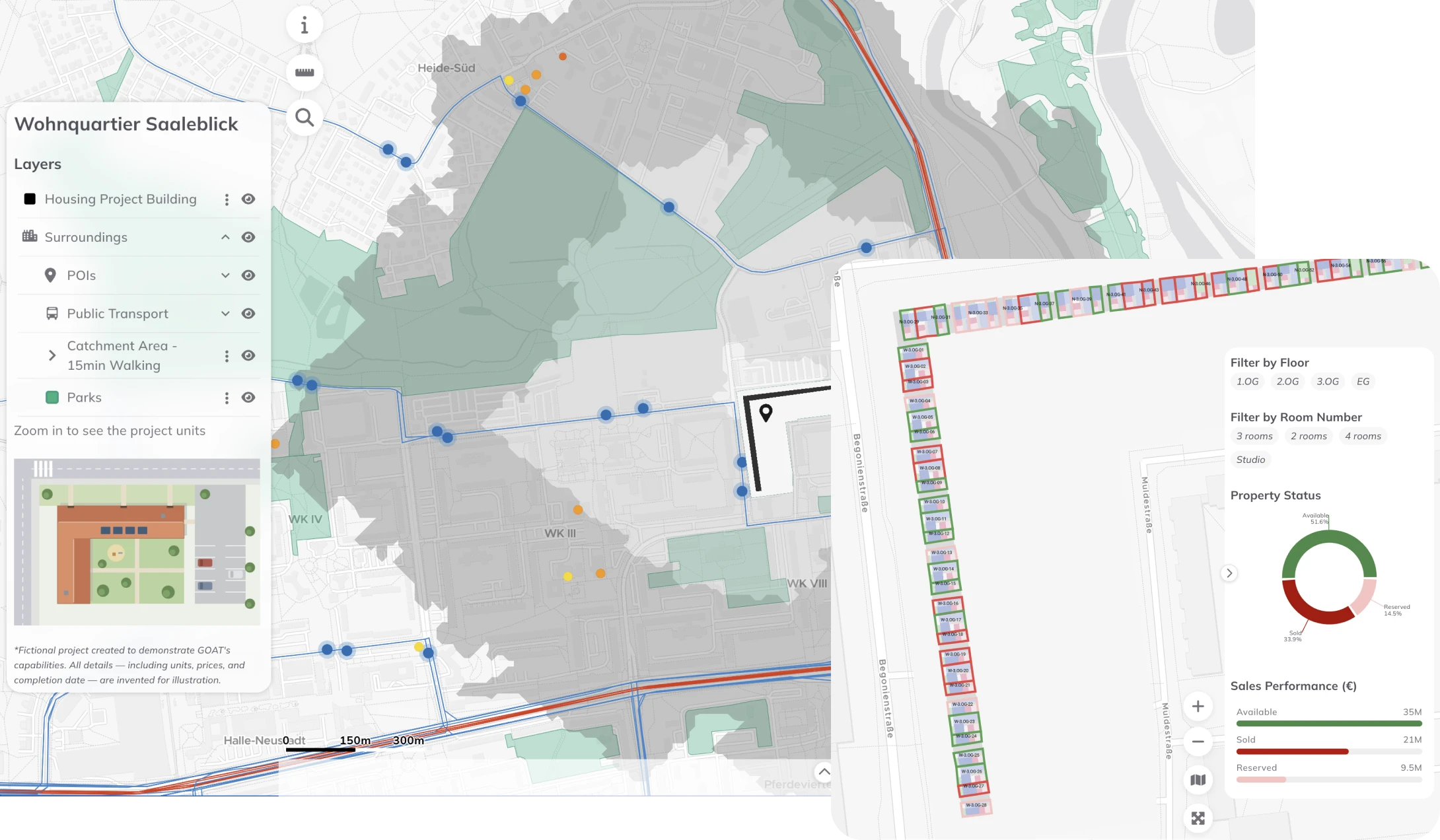 Real estate location analysis presented as an interactive map in GOAT