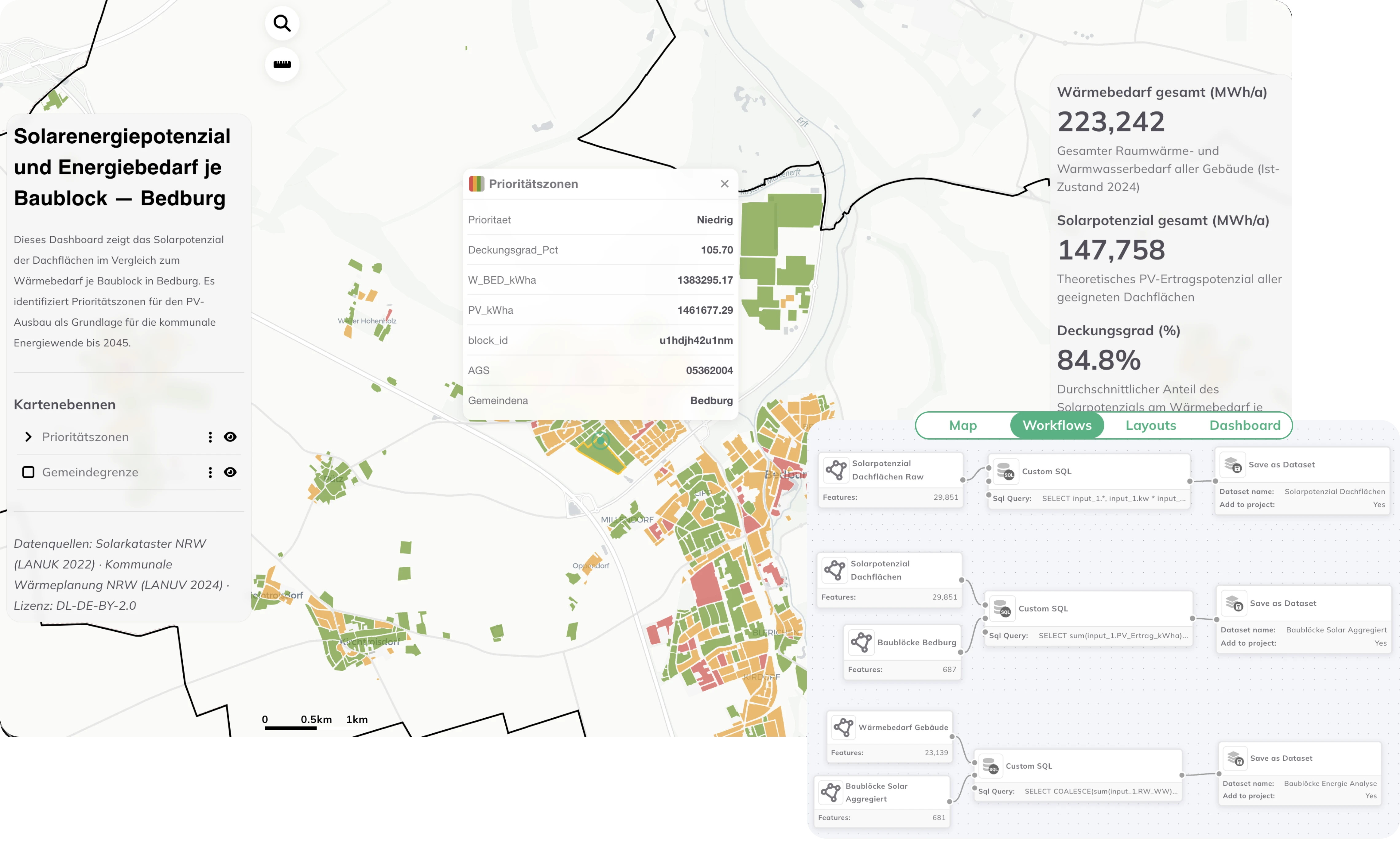 Energy demand and renewable potential mapped across a district in GOAT