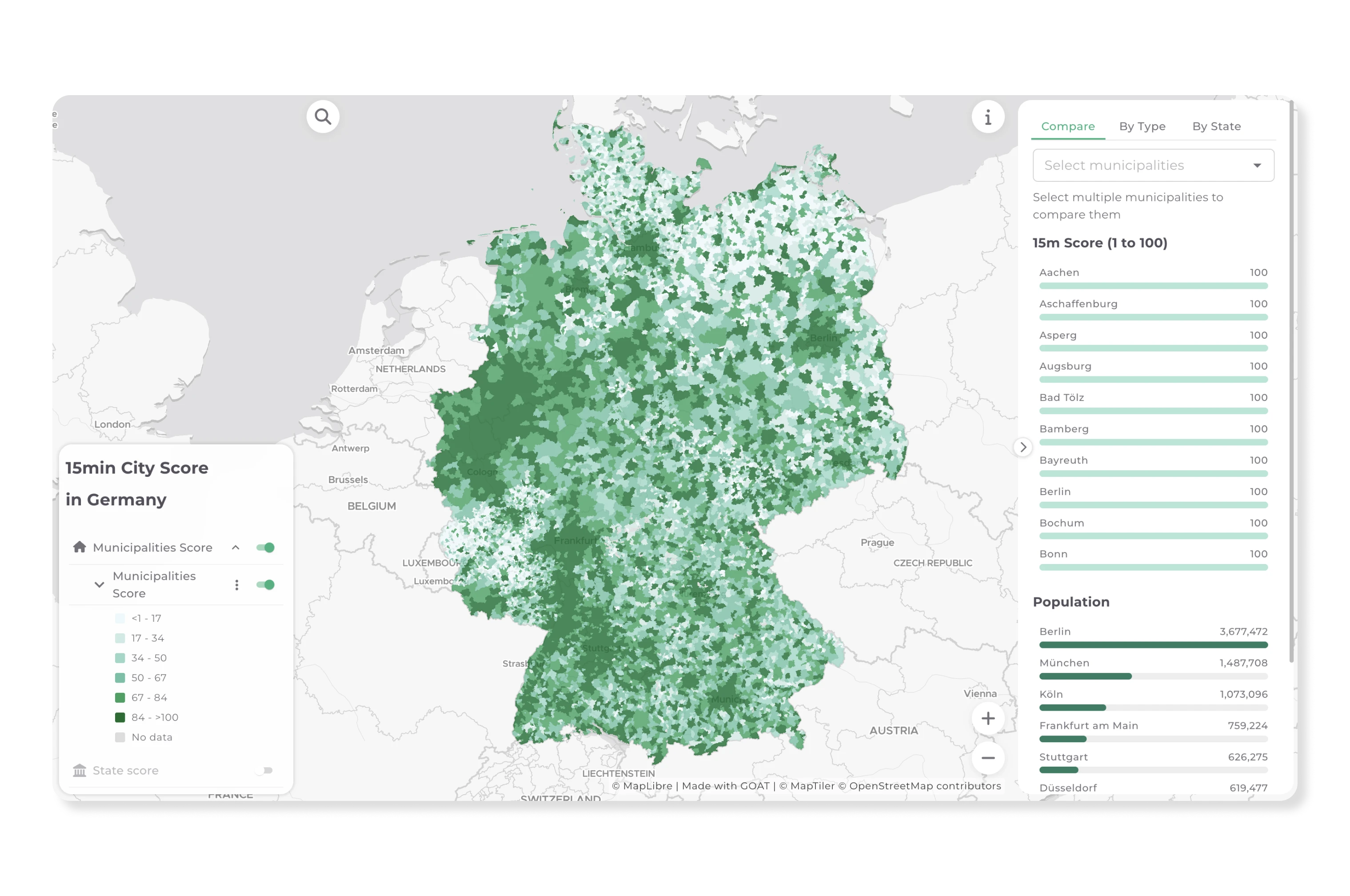 15-minute City Score across Germany