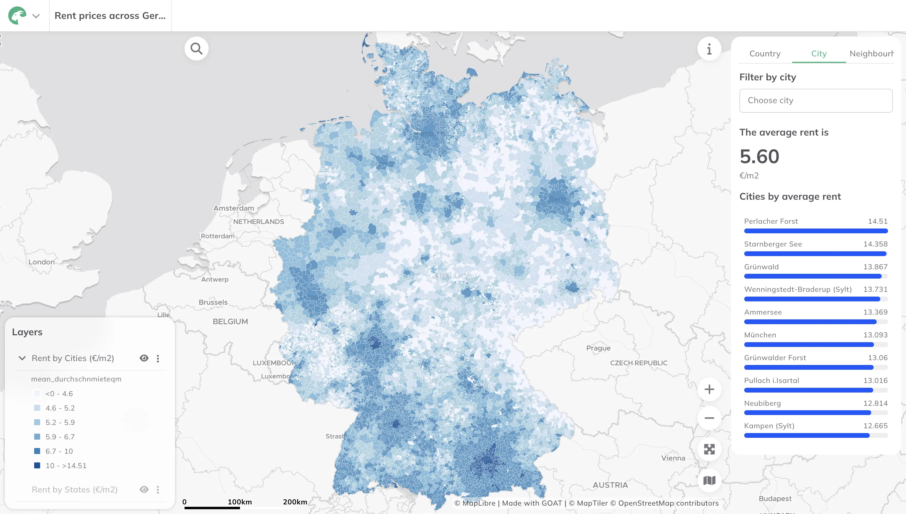 Net rent per square metre by region in Germany in GOAT