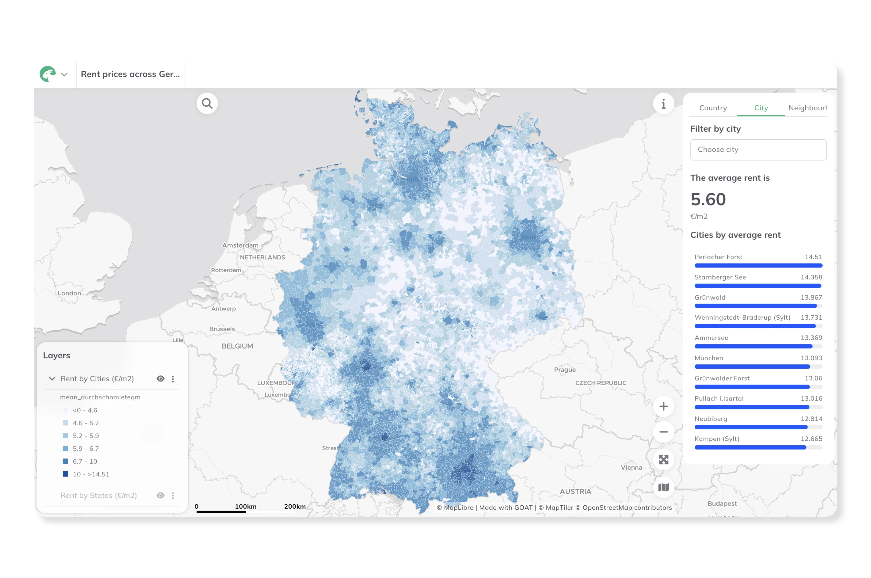 Rent prices across Germany