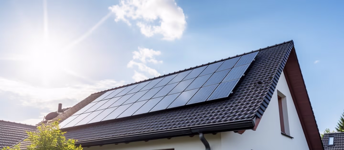 Doorsnede van zonnepaneel op zonnig dak.