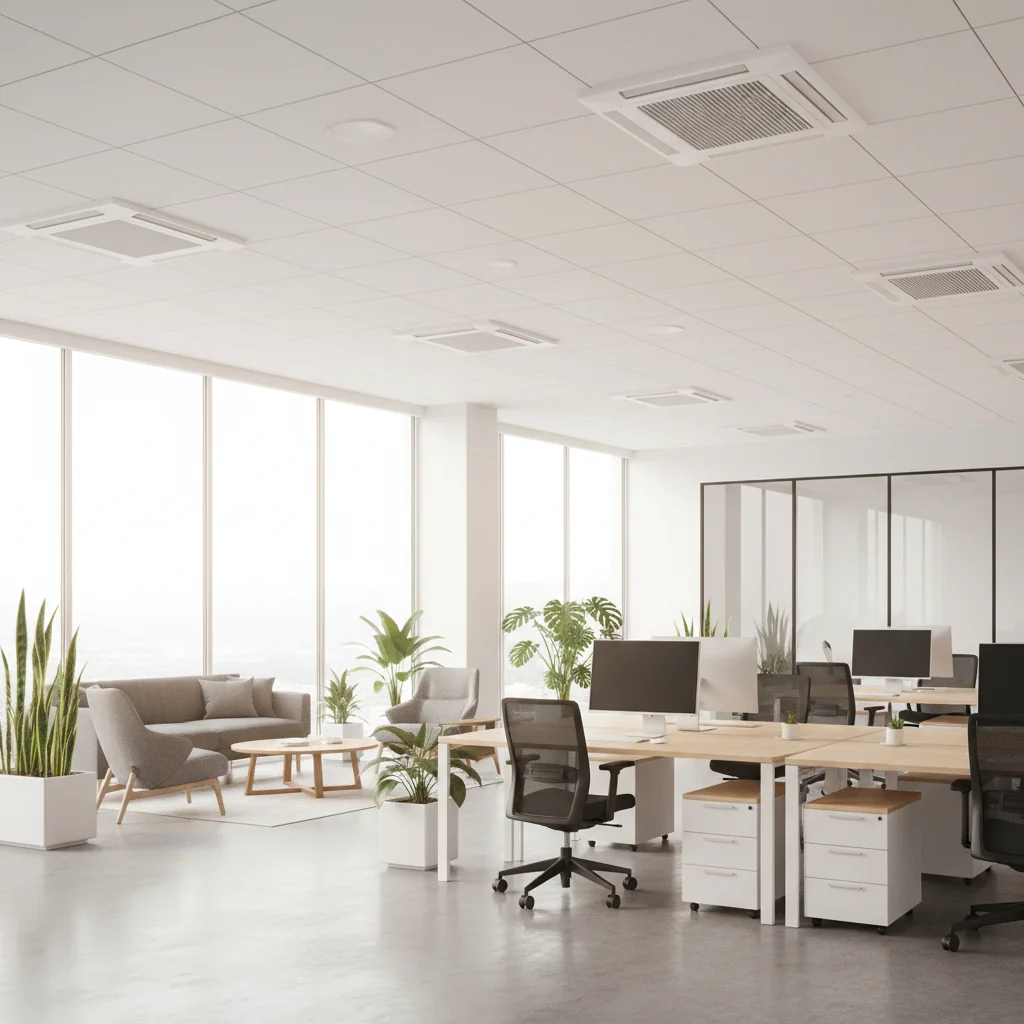 Plafondcassette airconditioning in modern kantoor voor optimaal binnenklimaat en productiviteit
