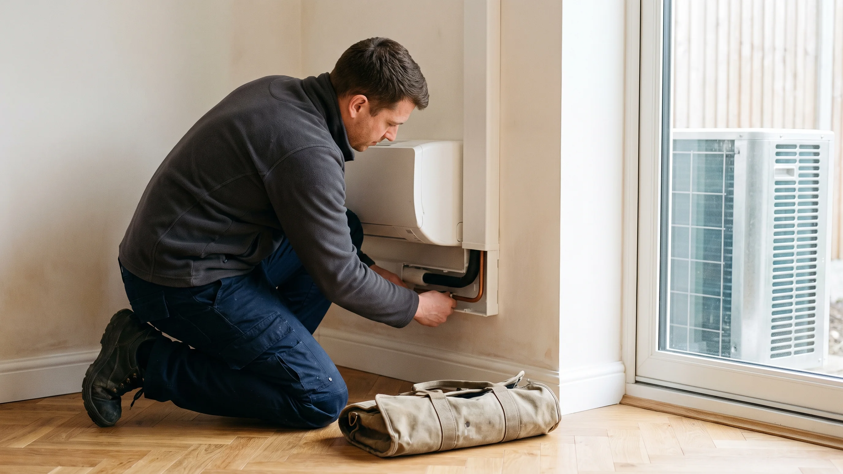Monteur installeert single split airco aan muur – kosten airco inclusief montage