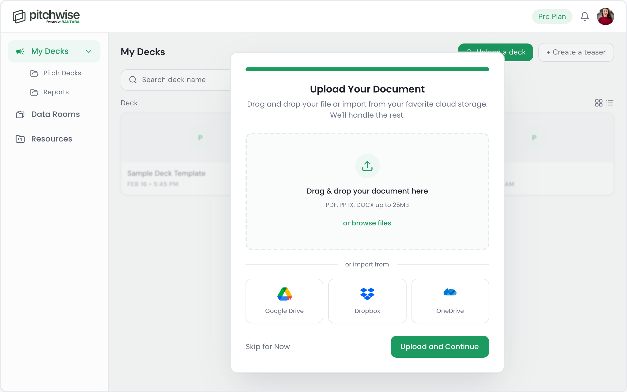 You can drag and drop your file or import from your favourite cloud storage.