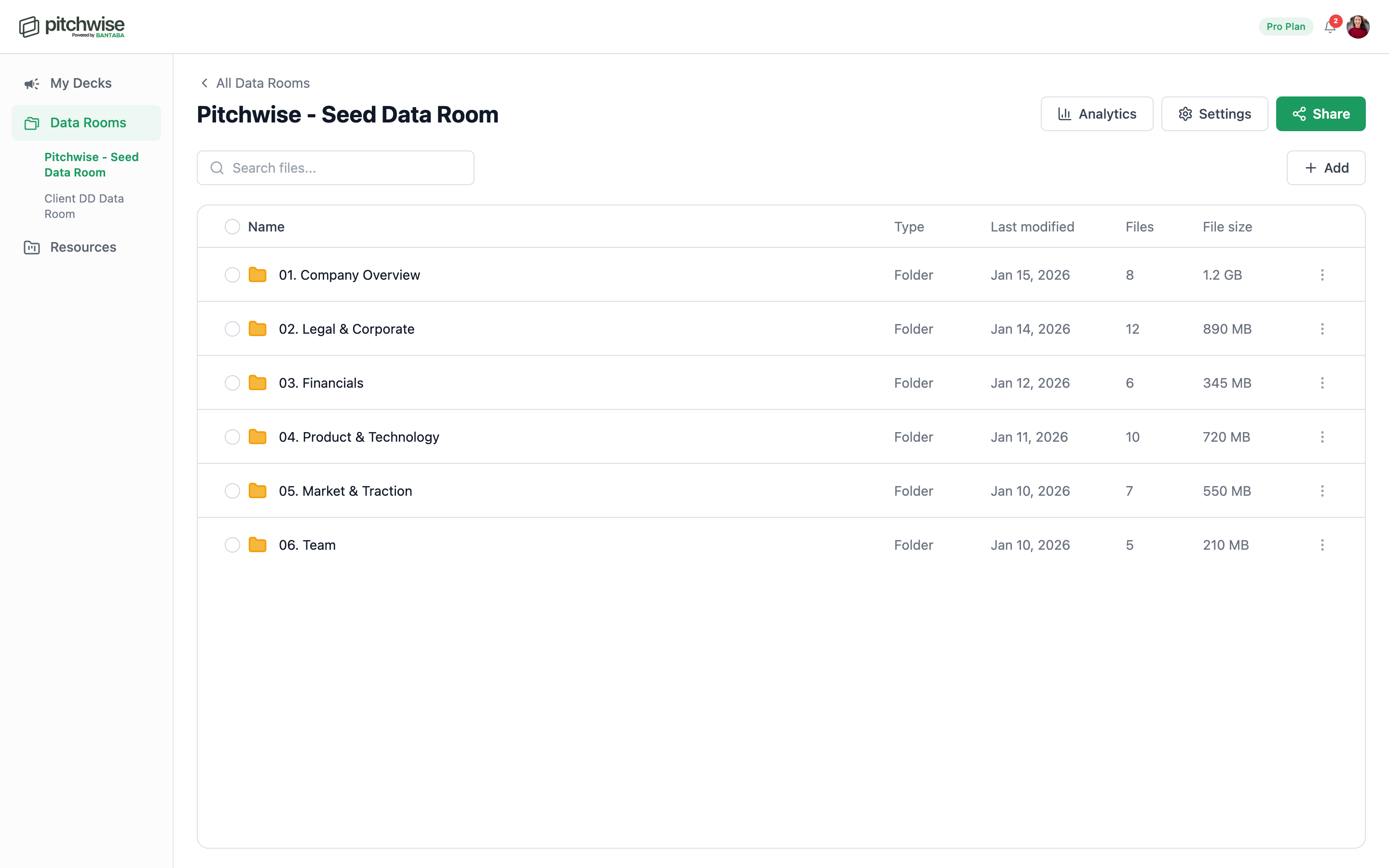 The Pitchwise data room lets you organise multiple related documents