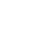 White icon of an open book with lines on pages and a bookmark on top right.
