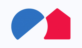 SH Residential logo combining a blue semicircle and a red house shape.