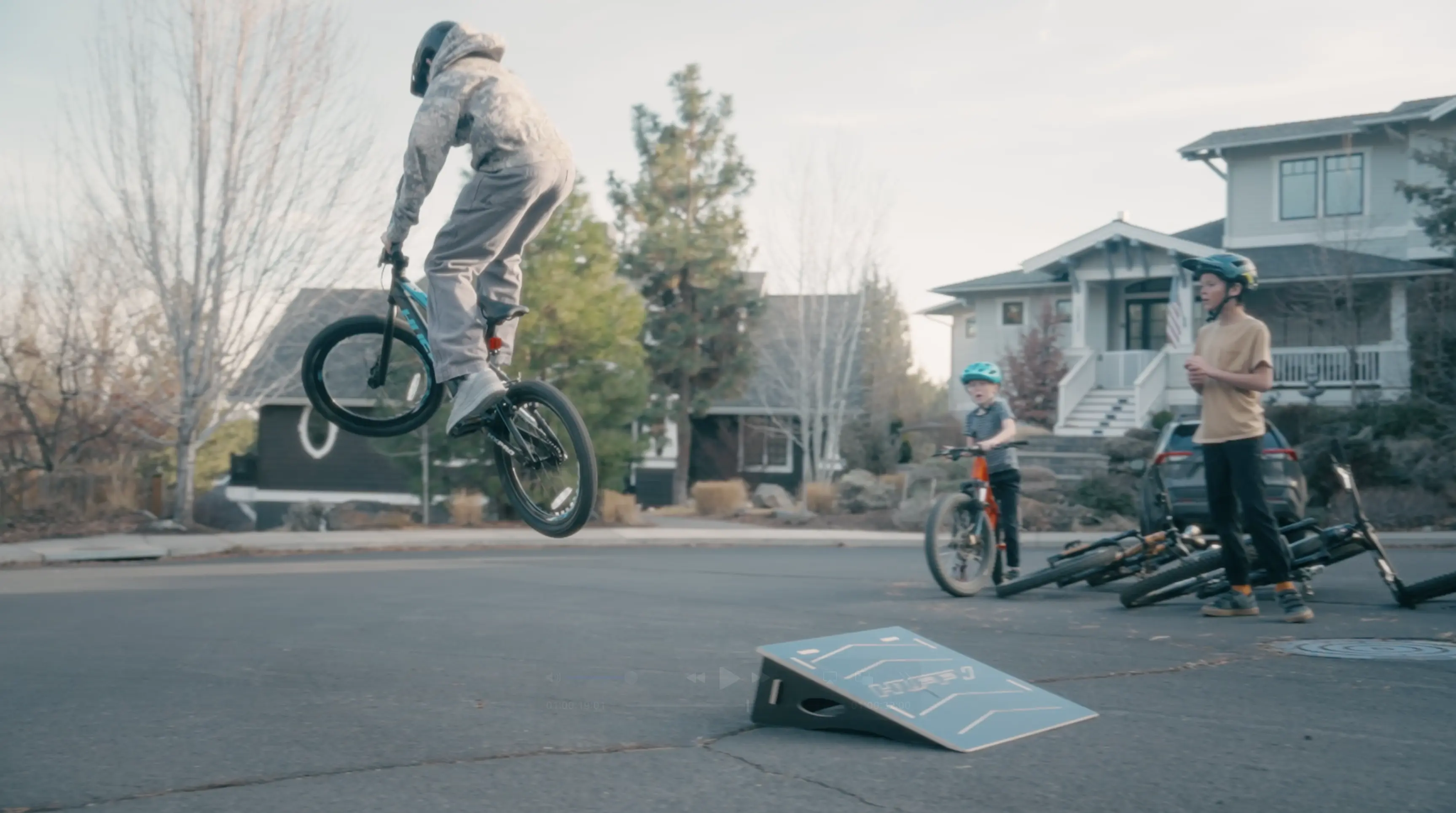 Still from the Ninja Mountain Bikes x Huffy Skyrider launch video by Reverb Films
