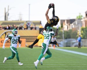 ‘His catch radius is everywhere’: Saskatchewan Roughriders know Ticats’ Kenny Lawler poses elite challenge