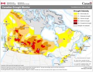 AAFC Drought Monitor: parts of Saskatchewan very dry in July
