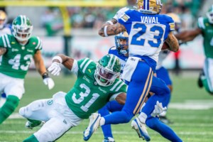 ‘It was a blessing’: Riders' DB Kosi Onyeka reflects on first career CFL start against Winnipeg in Labour Day Classic rematch