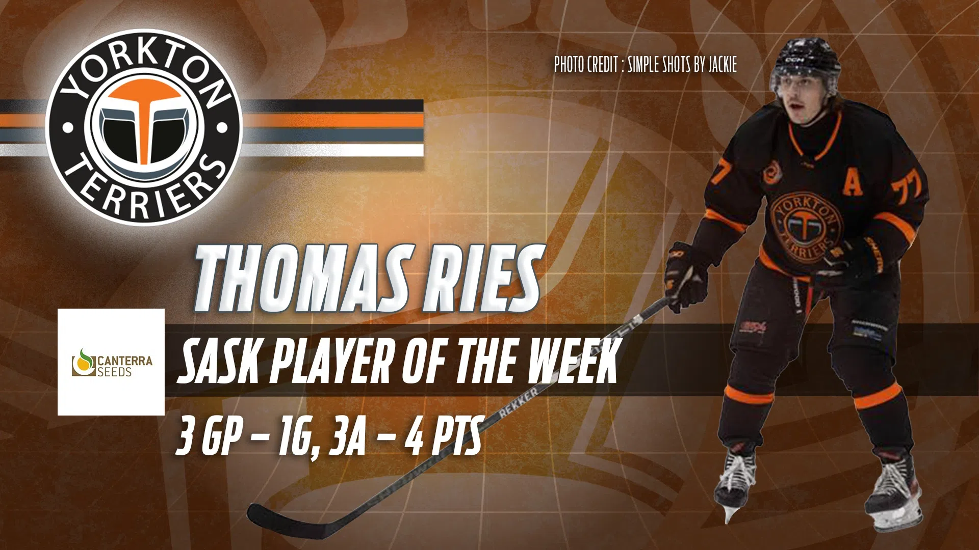 Yorkton Terriers’ Thomas Ries earns weekly SJHL recognition