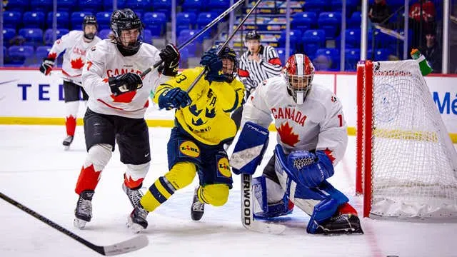 Yorkton’s Thomas Ries scores, but Sweden rolls past Canada West in Junior A World Challenge opener