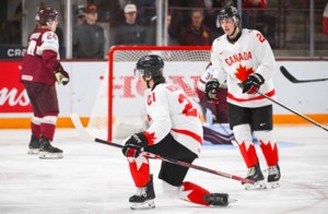 Michael Hage nets overtime winner, Saskatchewan native Cole Reschny scores as Canada survives another scare from Latvia