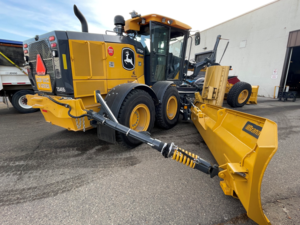Traffic light pole struck by a grader in Moose Jaw
