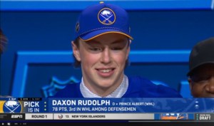 Buffalo Sabres select Prince Albert Raiders defenceman Daxon Rudolph fourth overall in NHL Draft