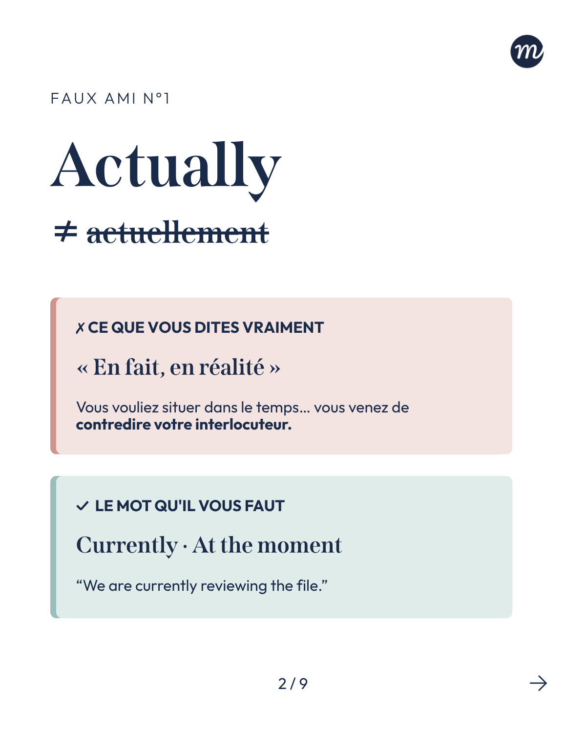 Faux amis anglais-français, carousel Monceau Langues — slide 2