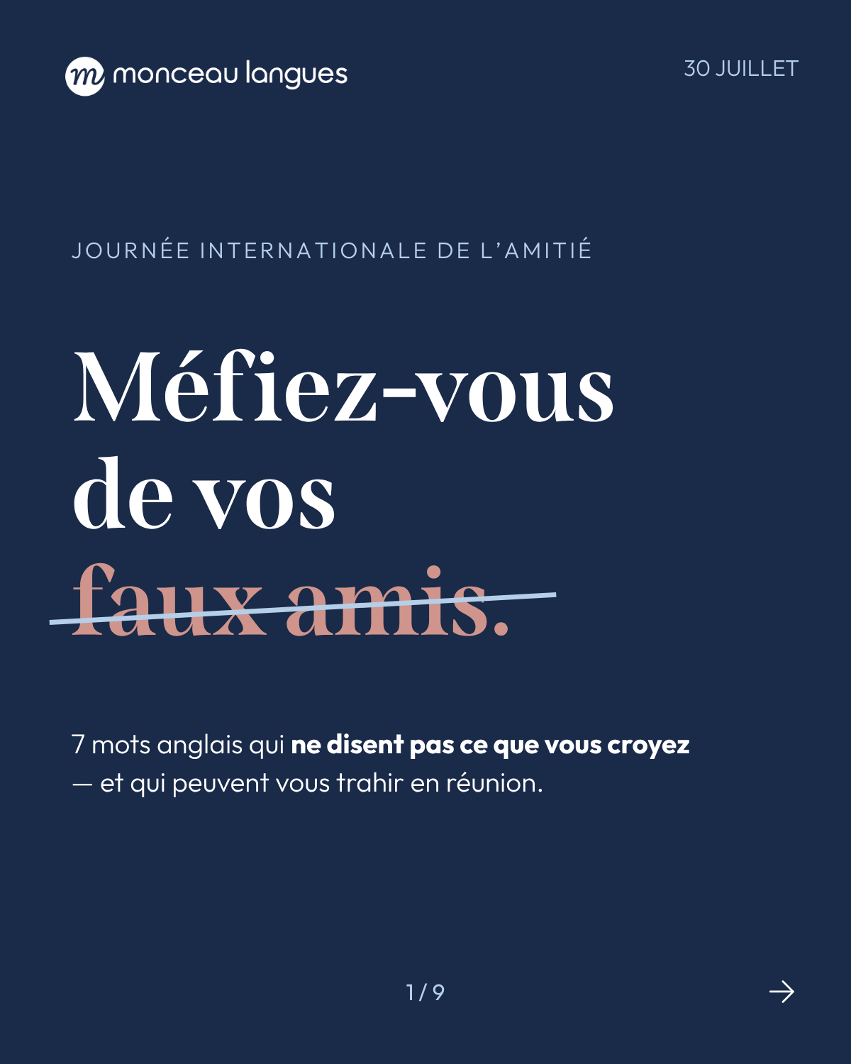 Faux amis anglais-français, carousel Monceau Langues — slide 1