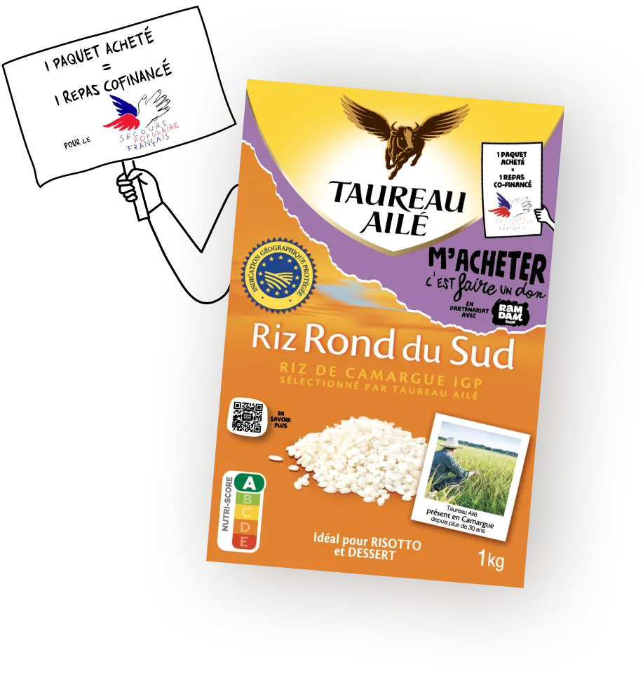 1 paquet acheté = 1 repas cofinancé pour le Secours populaire français