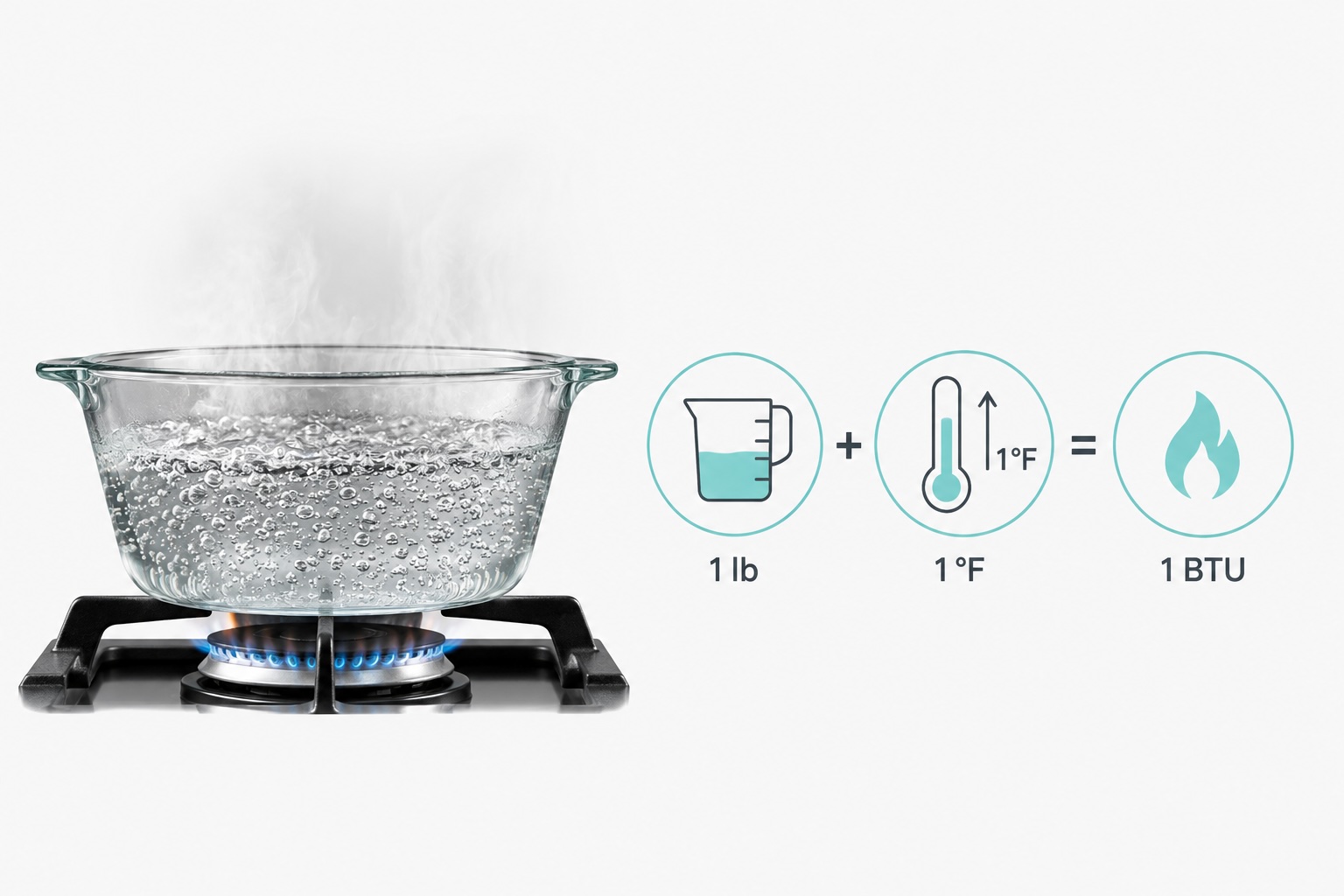 Représentation d'un BTU avec de l'eau et une flamme