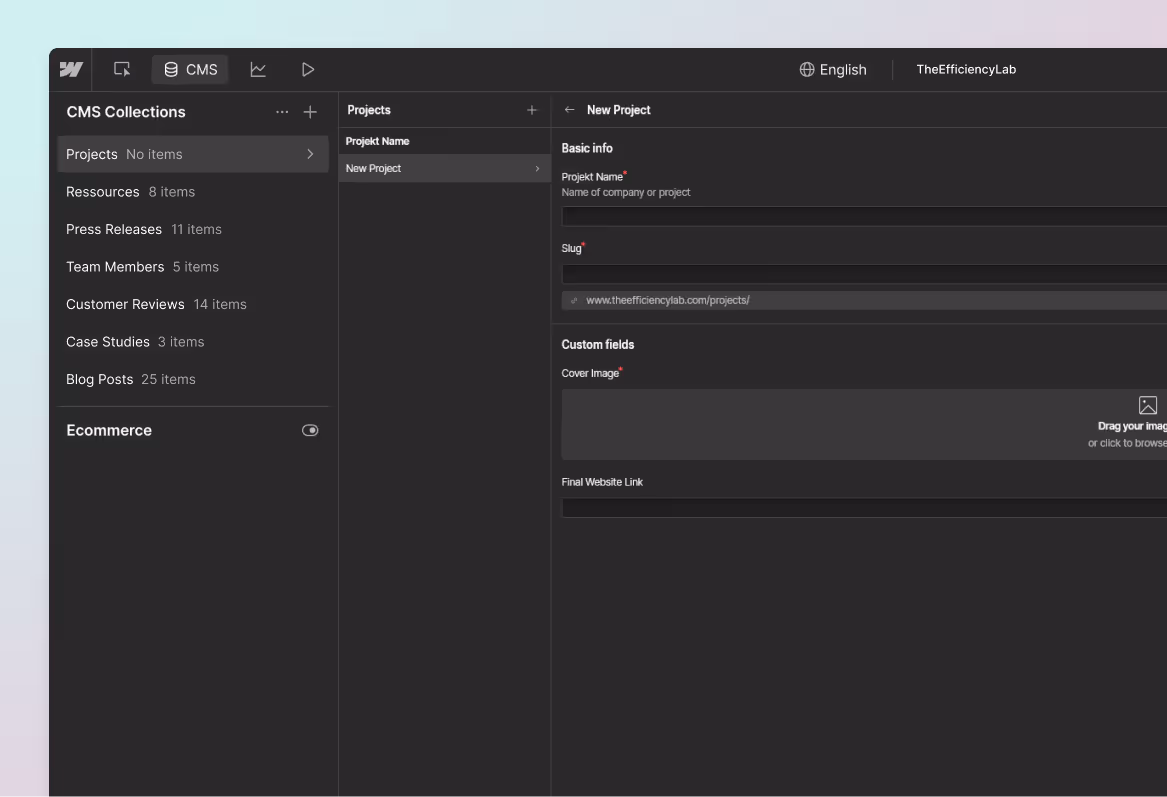 Webflow Content Management System Interface