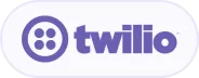 Twilio company logo with a purple circular icon containing four white dots on the left and the word 'twilio' in lowercase purple letters on the right.
