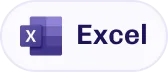Microsoft Excel logo with a purple icon containing a white letter X next to the word Excel in dark blue text on a rounded white rectangular background.