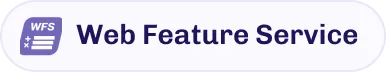Button with a purple icon containing 'WFS' and a document symbol, followed by text 'Web Feature Service' in bold dark blue letters.