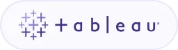 Tableau company logo featuring a design of nine plus-shaped marks arranged in a grid pattern to the left of the lowercase word 'tableau' in a dark purple font on a rounded rectangular white background.
