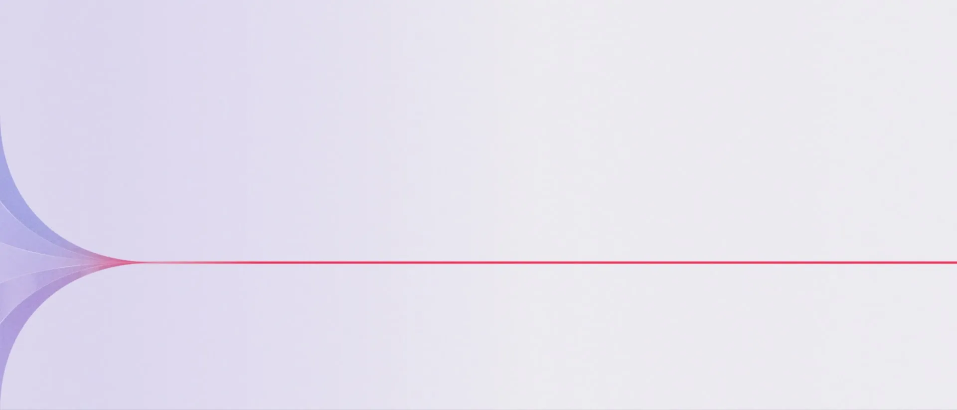 Abstract digital graphic with a central point on the left where gradually widening purple arcs extend, merging into a thin horizontal red line stretching across a pale lavender background.
