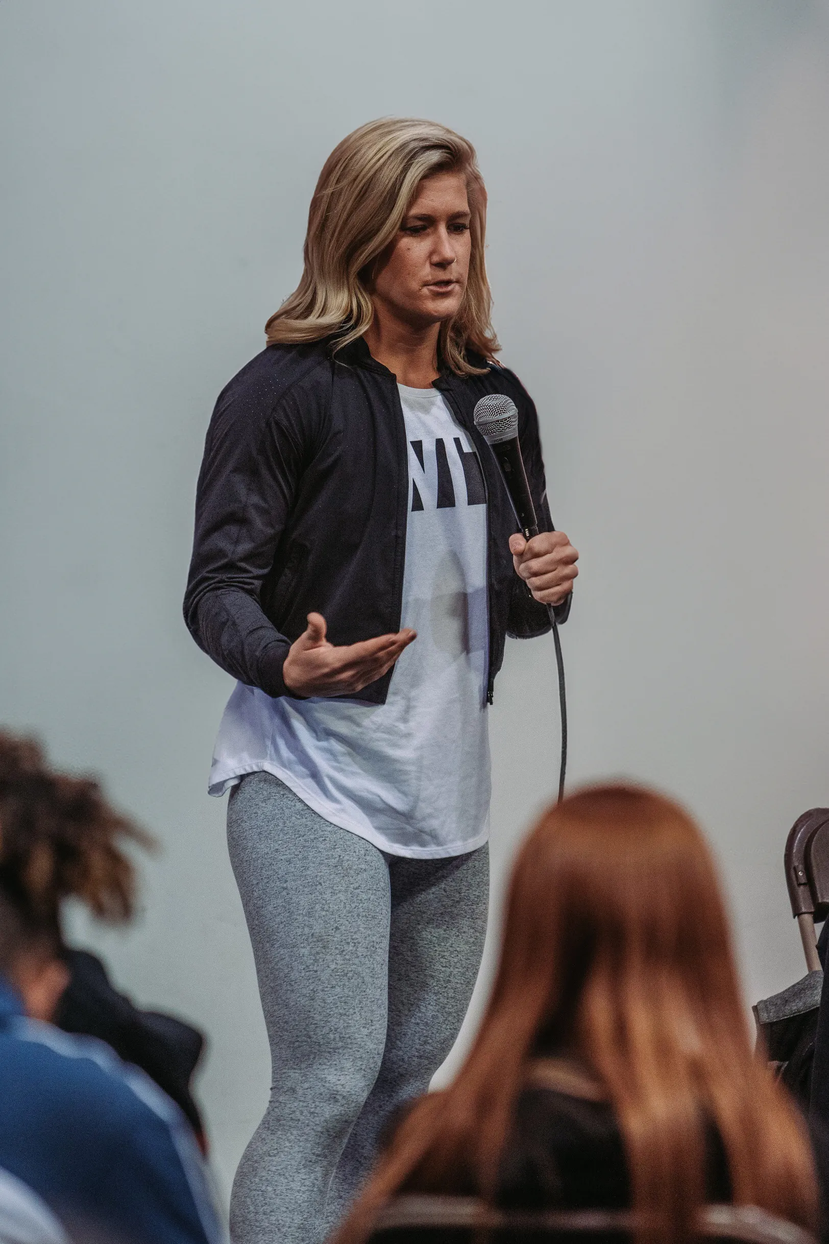 Jessica Cahoy talking to a crowd