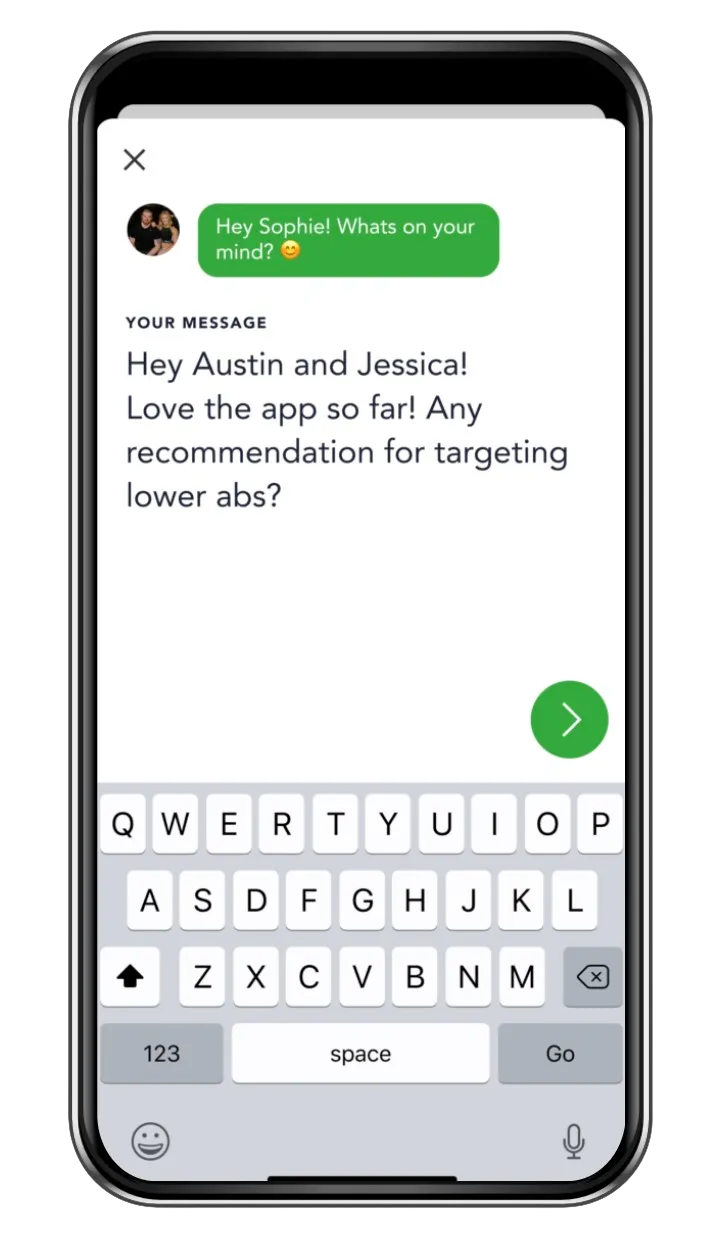 Screen shot of Jessica Cahoy's Valor Fitness app