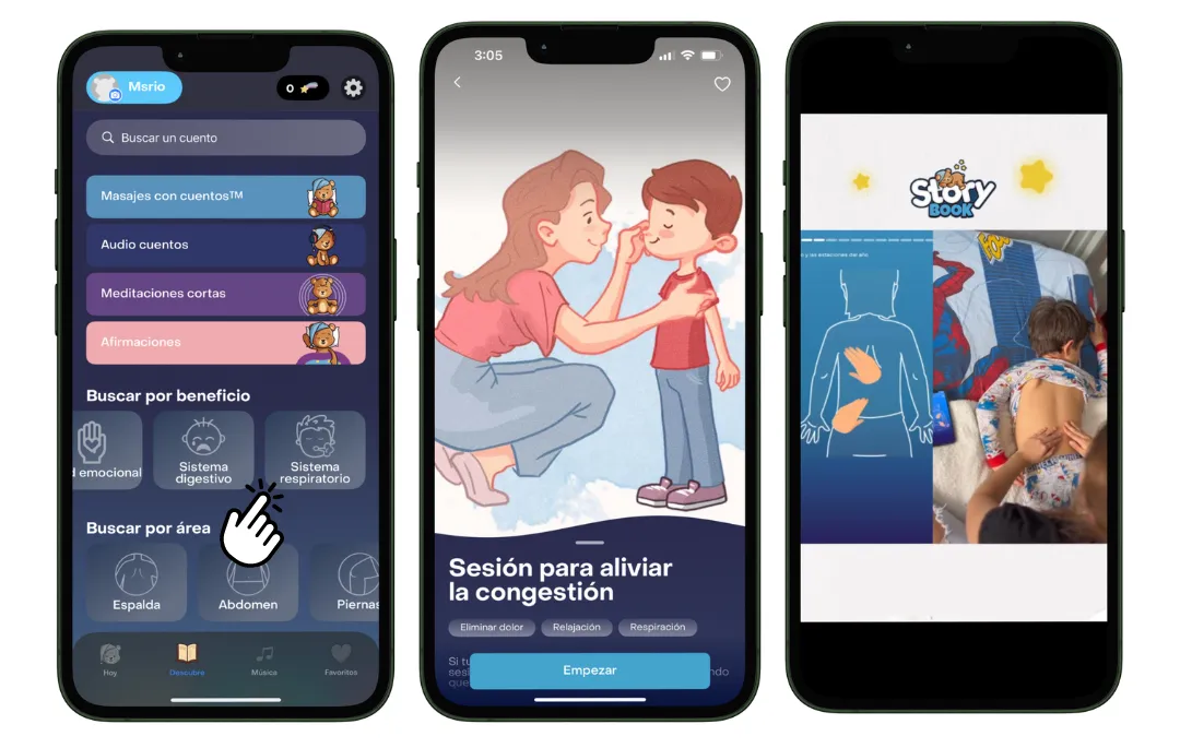 sesión de masaje para aliviar la congestión en niños