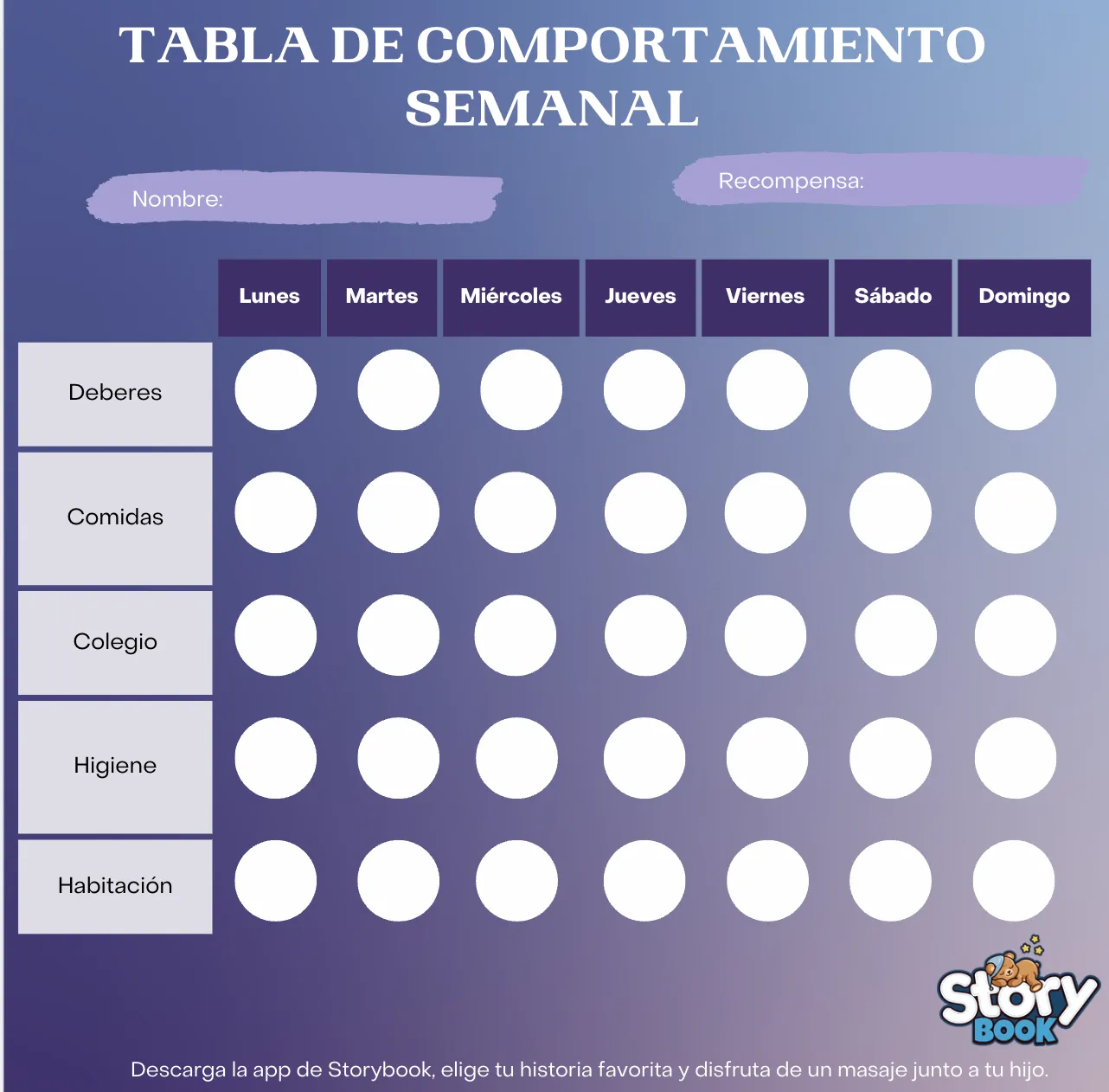 tabla semanal con incentivos