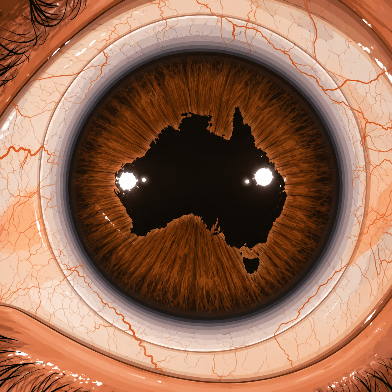 Illustration of Australia inside an eye for keratoconus contact lens care in Australia