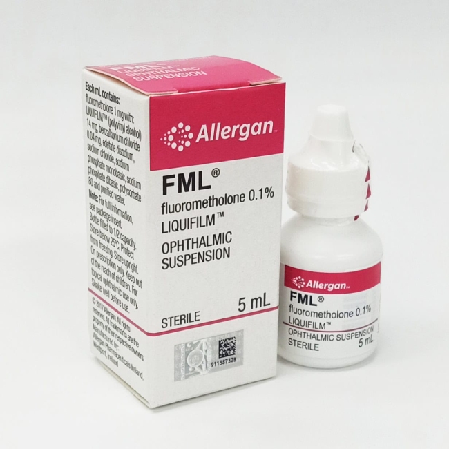 FML fluorometholone anti-inflammatory eye drops used to manage eye surface inflammation