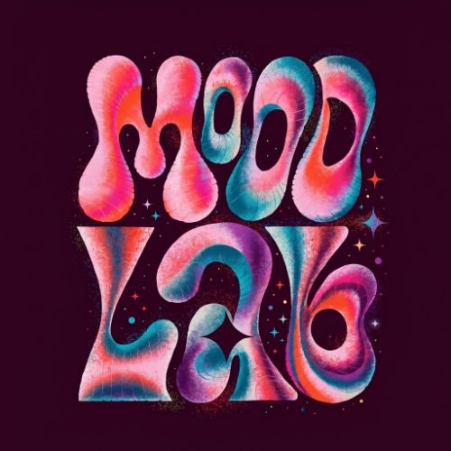 Psychedelic pink and blue lettering reading MOOD LAB, made with Recraft