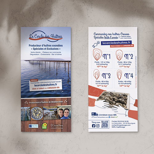 Flyer imprimé pour un petit producteur d'huîtres du sud de la France.