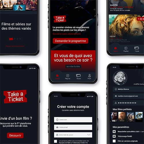 Maquette interactive pour une application en version mobile.