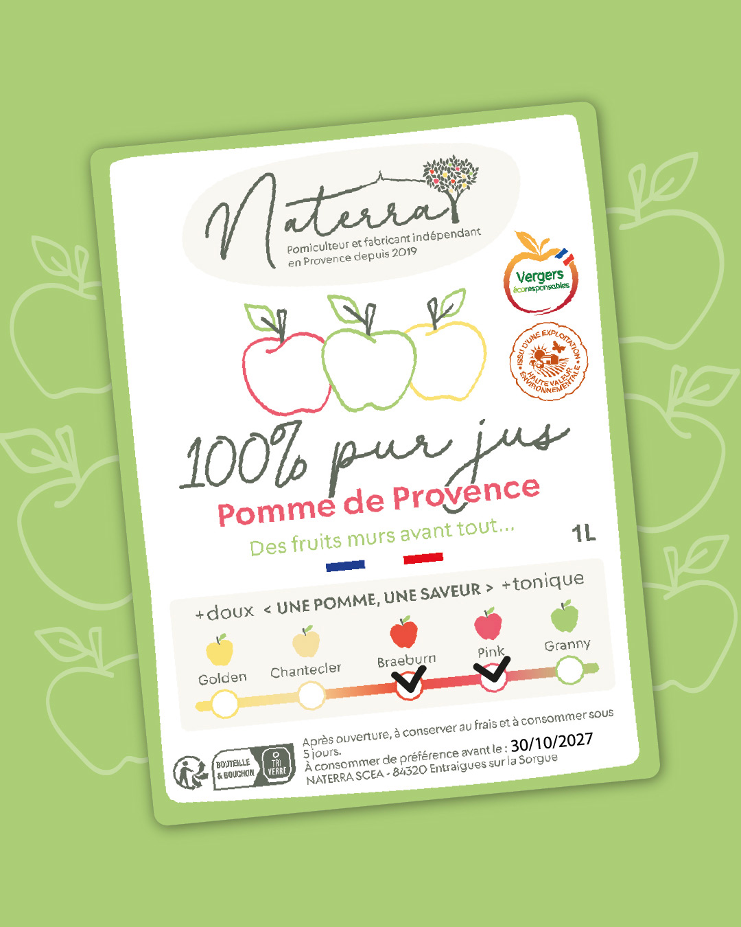 Etiquette pour une bouteille de jus de pomme