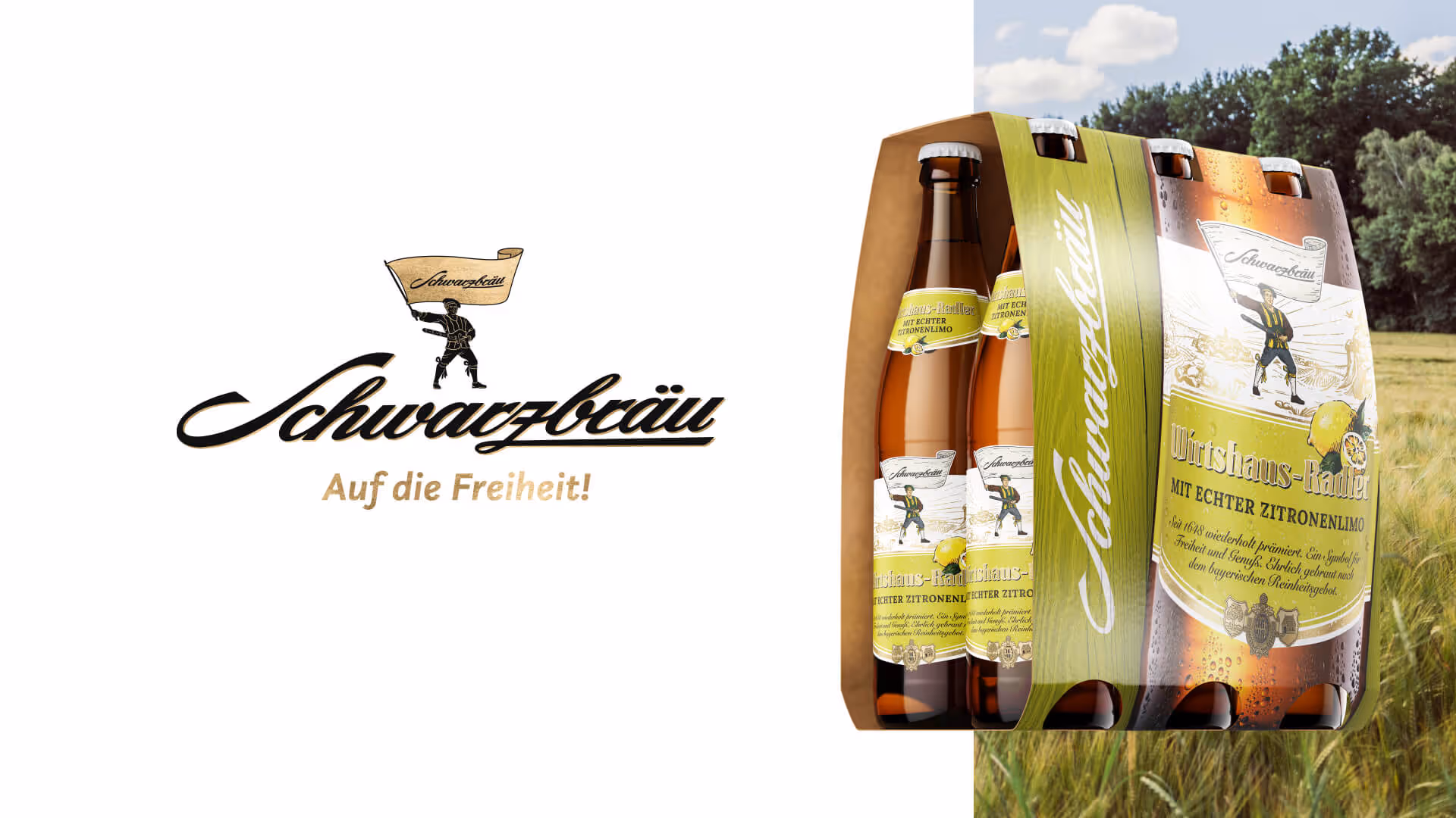 Das Schwarzbrau Logo und ein 6-pack Wirtshaus Radler