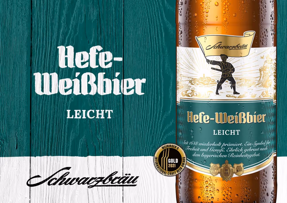 Das Etikett des Bieres 'Hefe-Weißbier Leicht'