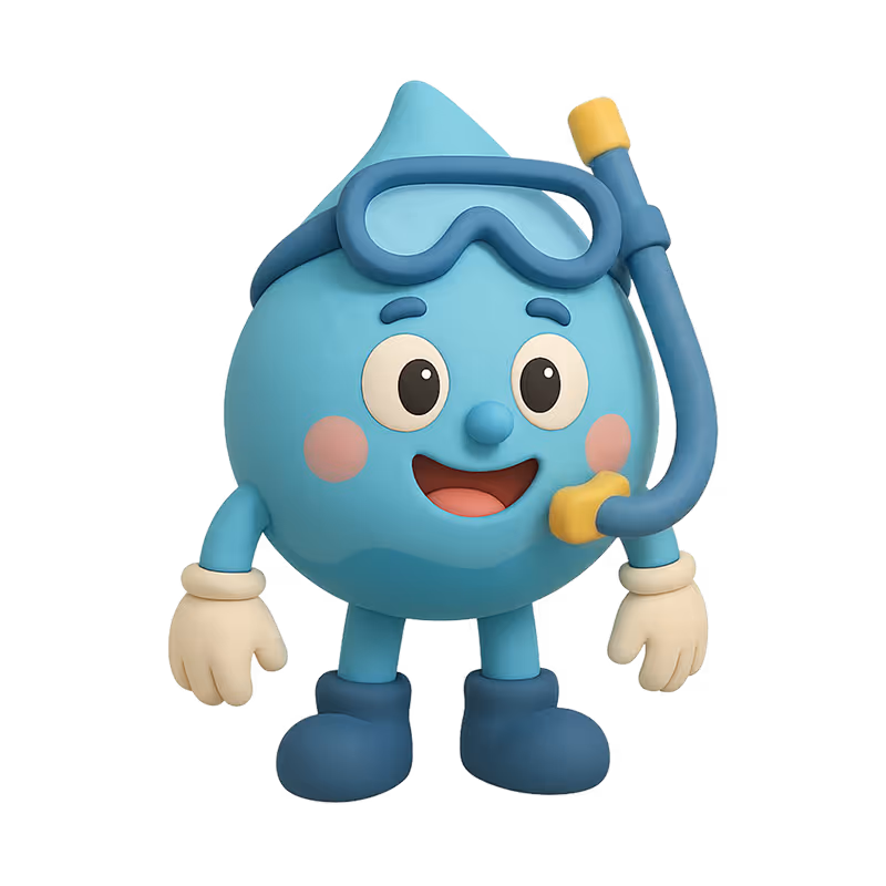 Wanda Wasser mit Taucherbrille und Schnorchel.