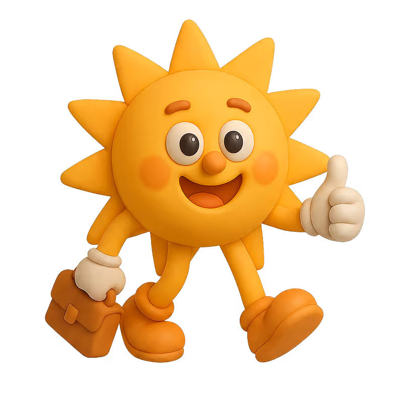 Sonja Sonne, die eine Aktentasche hält und Daumen hoch zeigt.